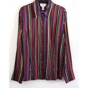 Top/Blouse-Talbots Stretch-95% Silk-Rich Jewel Tone Colors-Vertical Strips-14
